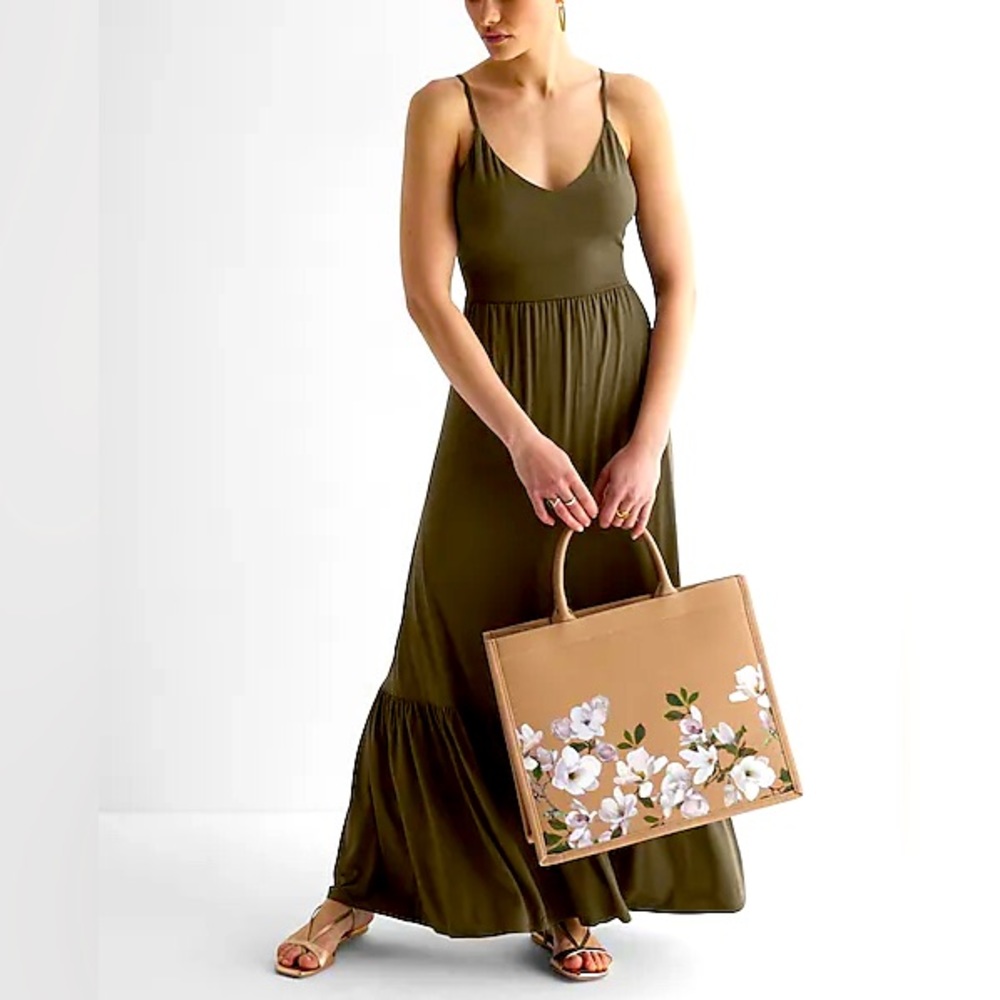 Express V-Neck Back Cutout Tiered Maxi Dress